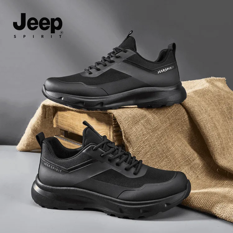 Jeep spirit吉普男鞋透气舒适休闲跑鞋轻便网面运动鞋开车软底鞋