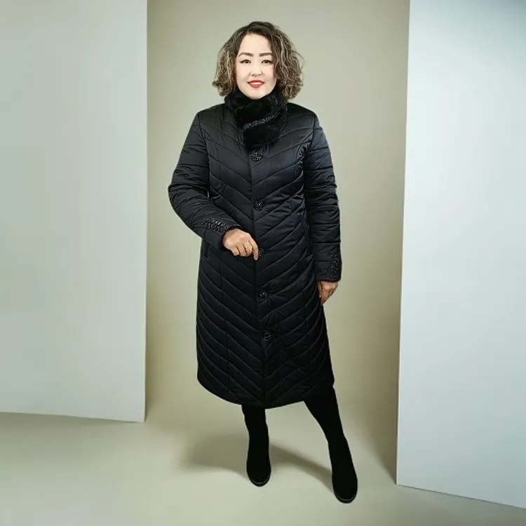 宽松型加厚系带修身优等品中长款冬季拉链立领