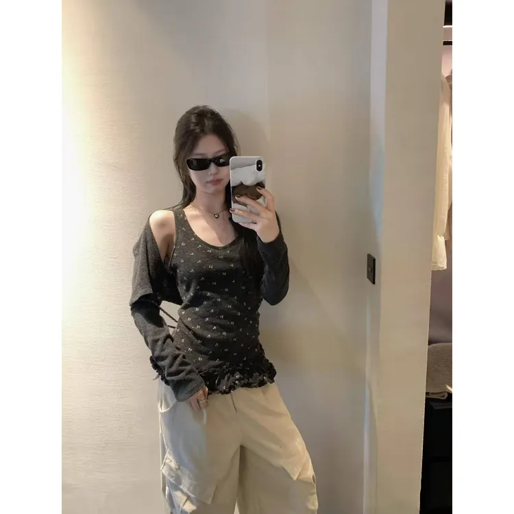 休闲风淑女少女时尚套装百搭时尚吊带休闲外搭C 9722#