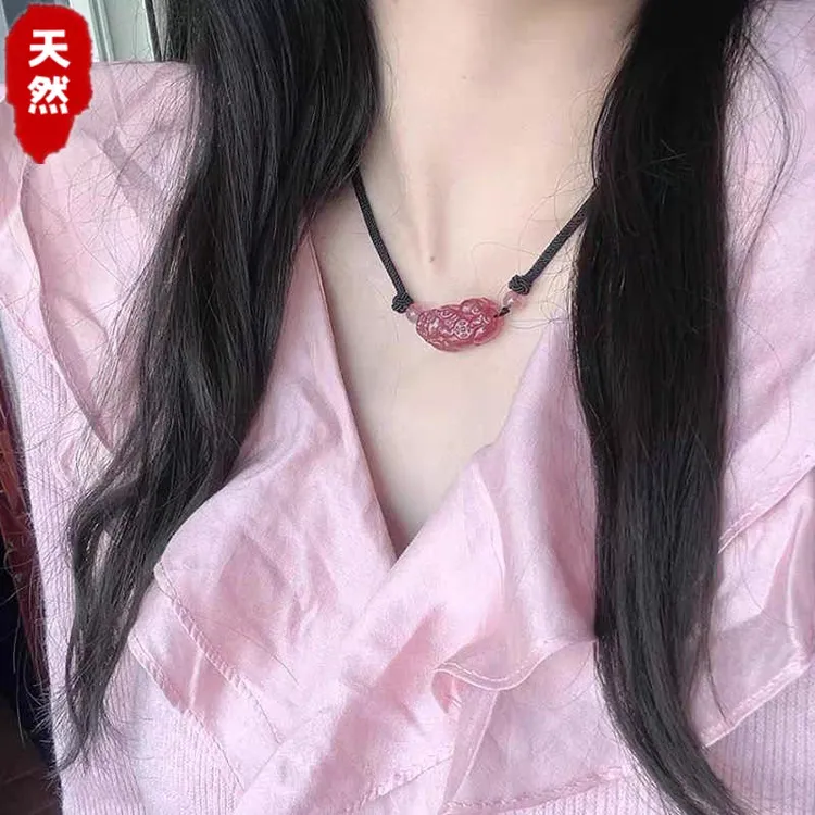 天然原矿草莓晶貔貅情侣吊坠项链招财招桃花网红小众森系锁骨链女