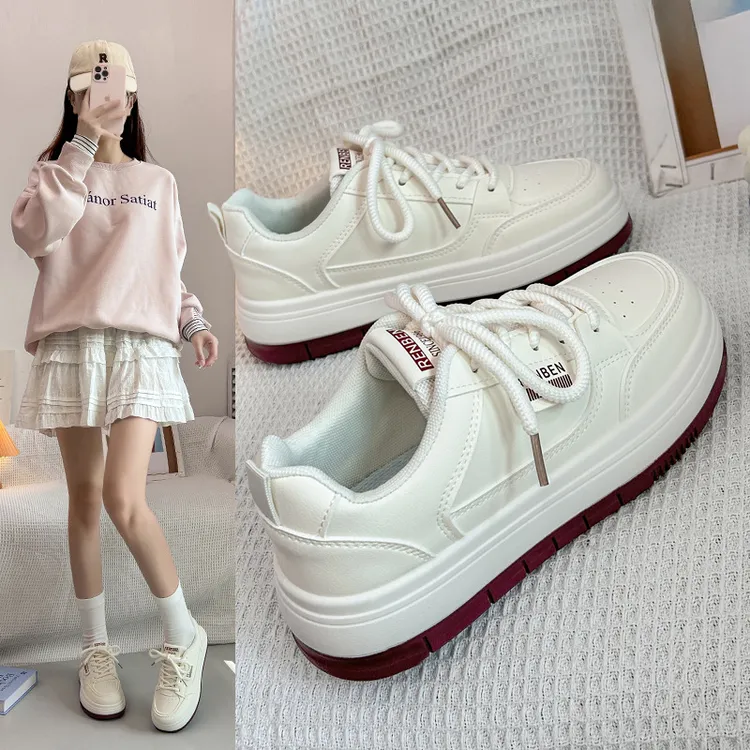 增高夏季厚底板鞋胶粘休闲板鞋学生百搭春秋鞋子韩版春季小众