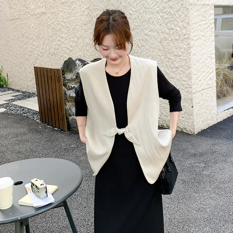 时尚干练V领系结无袖西装马甲女高级感气质简约显瘦百搭外套上衣