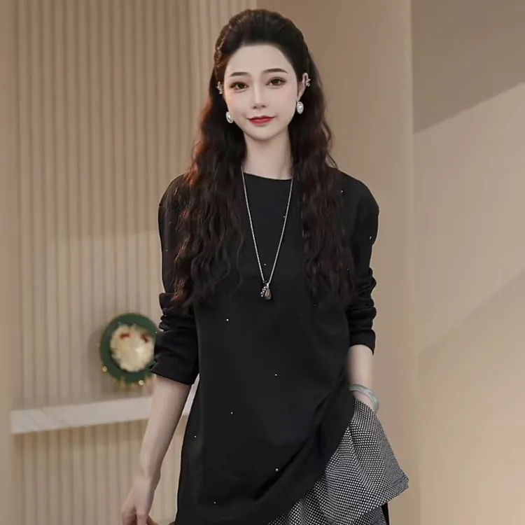 AMASS/阿玛施2025新款设计感时尚百搭圆领简约韩版长T恤女530100