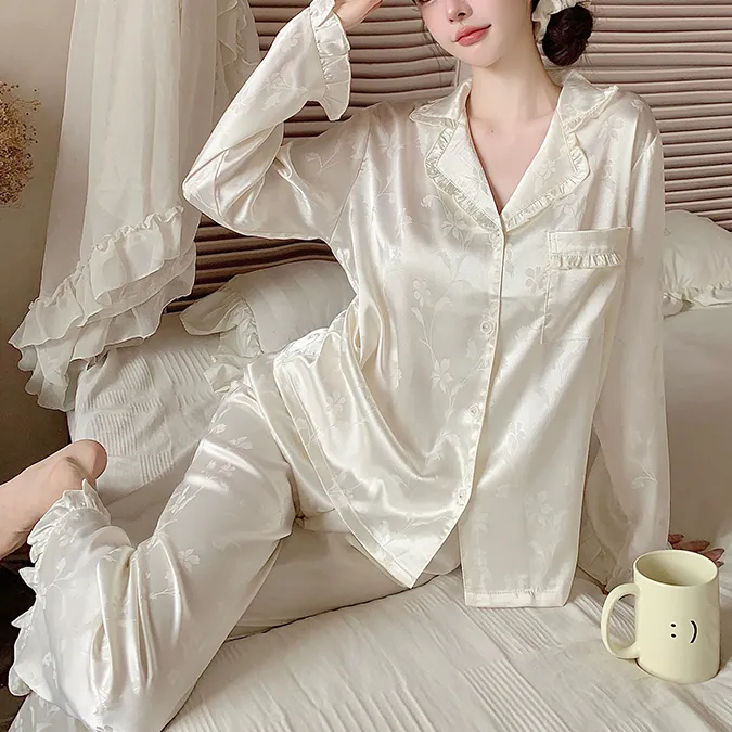密汀巴灵睡衣女秋季长袖长裤舒适高级感可外穿家居服两件套装薄款
