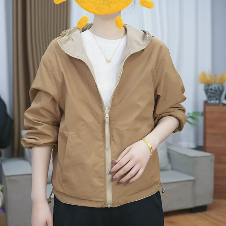 2025秋款双面穿连帽长袖连帽外套女休闲百搭显瘦减龄拼色上衣潮