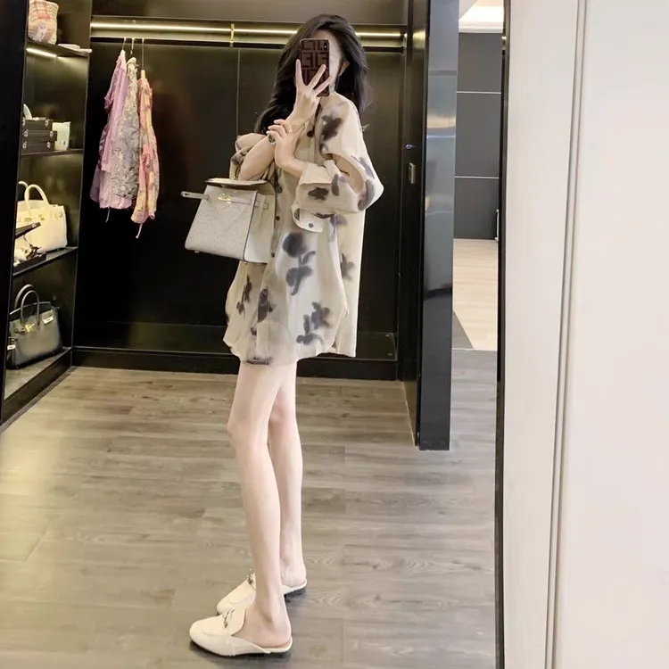 特！门店42&9！渲染衬衫」零触感轻薄高级感印花长袖衬衣外套D00118