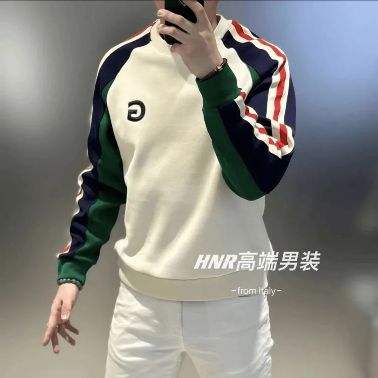 2025欧版新款高品质加绒男士刺绣时尚保暖潮流百搭打底衫长袖卫衣