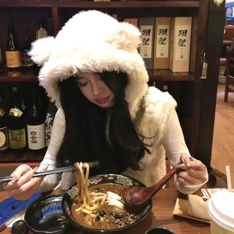 人造皮草 学院风女口袋极简风熊耳朵连帽厚款马夹韩版网红外套