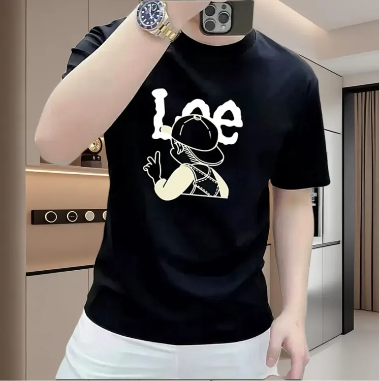 夏季柔软轻薄百搭轻奢圆领短袖高品质印花透气男士T恤修身