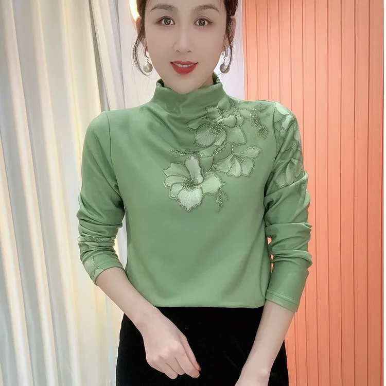 2025冬季新款半高领印花气质百搭长袖减龄加绒打底衫上衣女784