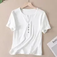 8800-（白色Y001）半开领扣子短袖T