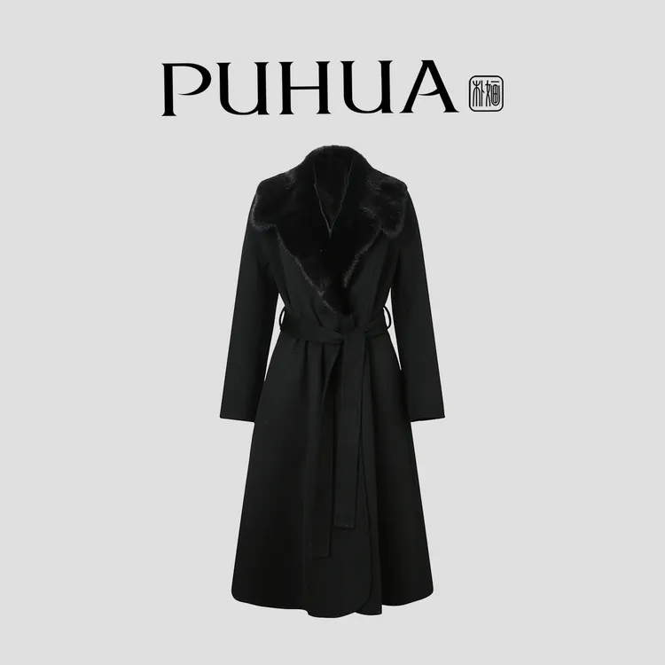 【PUHUA-朴婳】 2025新品V领长款宽袖毛呢外套百搭翻领老钱风 635