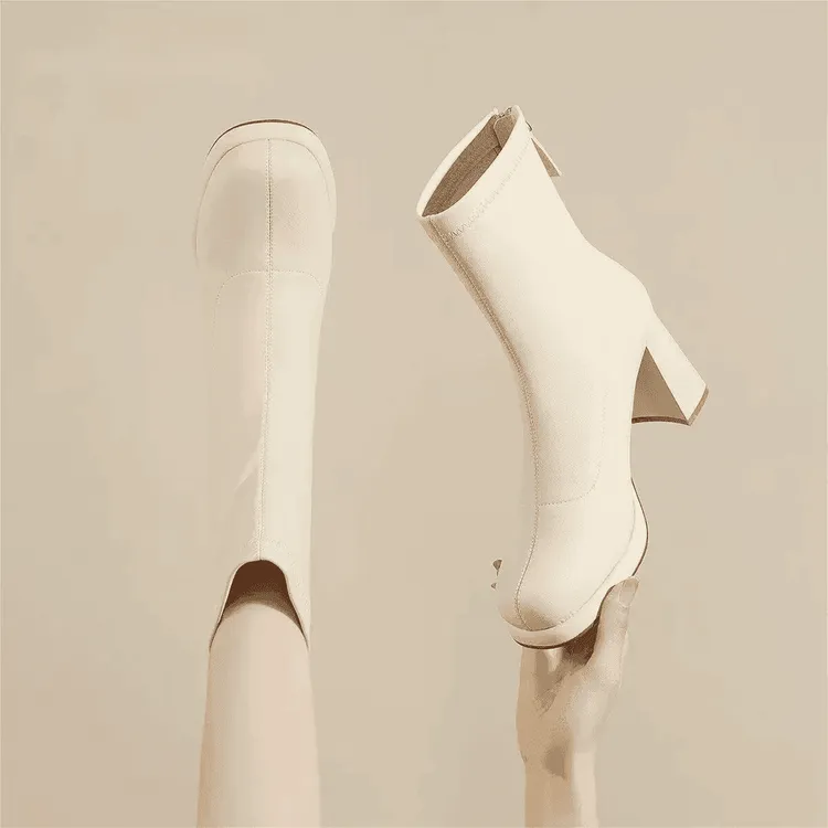 秋冬防水台厚底短靴白色高跟短靴女秋冬2025新款粗跟加绒马丁靴女