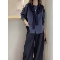 欧洲站2025秋季韩版气质圆领落肩泡泡袖竖条纹拼色配披肩衬衫上衣