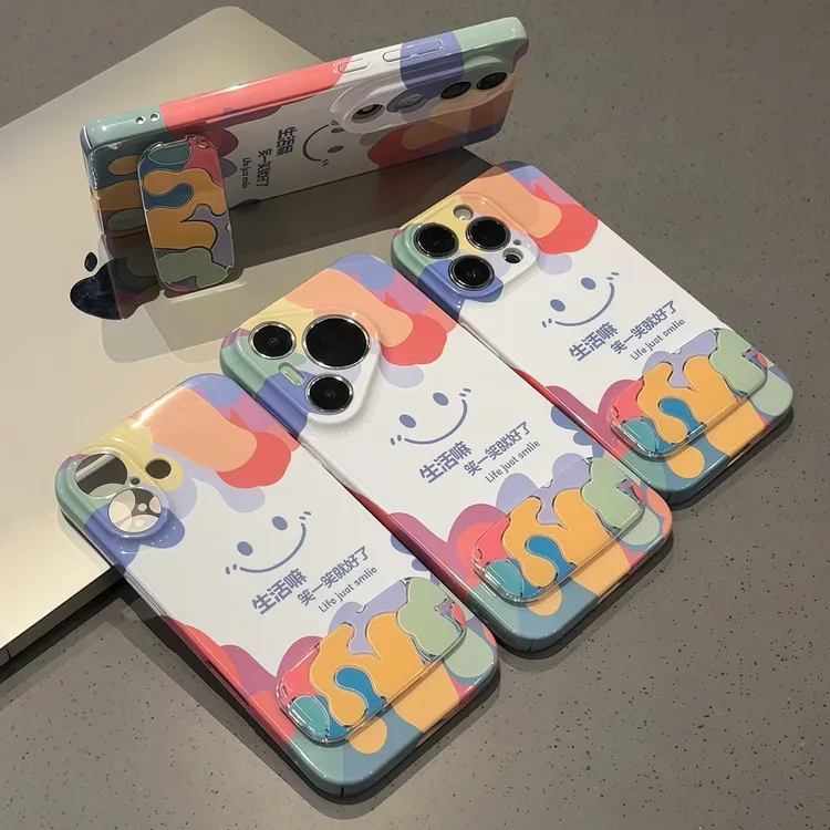 彩色涂鸦笑脸镜子适用iPhone16手机壳华为oppo红米荣耀vivo菲林壳