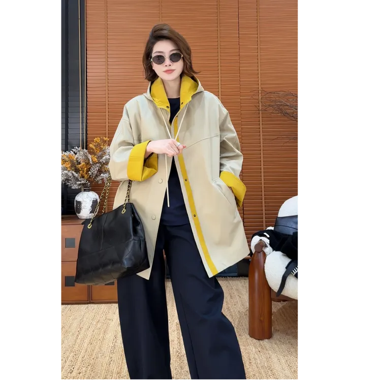 YYOUHAN 新款【丹麦旋律】复古慵懒风撞色内里连帽风衣 2509C5373