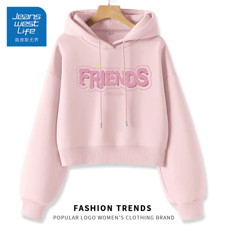 真维斯无界加绒卫衣女装冬款红色本命年马年衣服外套帽衫保暖上衣