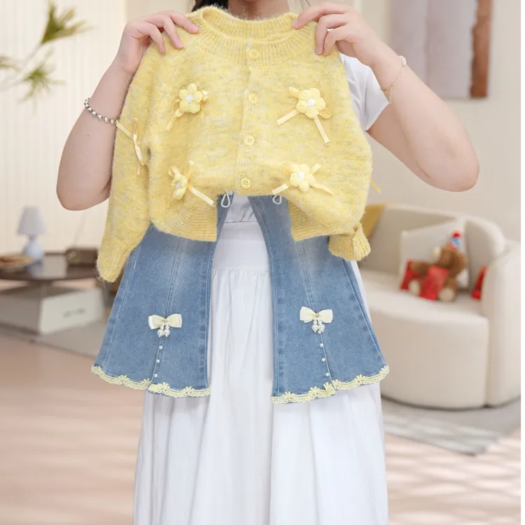 【暖阳】套头森系法式秋季女童心形常规套装毛衣牛仔裤