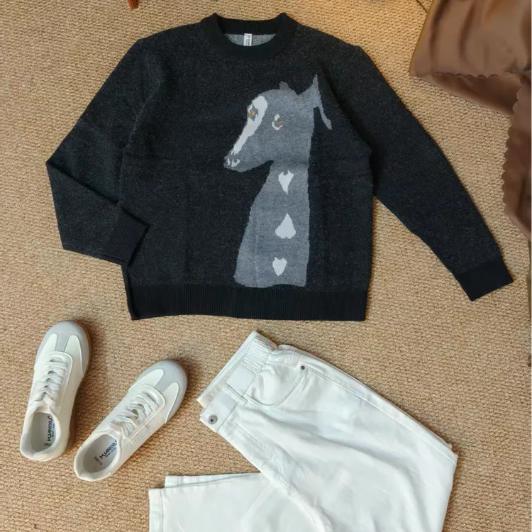 【G500】男士冬季高定卡通设计慵懒撞色百搭针织圆领套头保暖毛衣