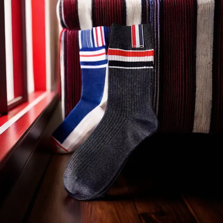 秋东季中筒袜学新款TB学院风休闲中筒袜男女同款