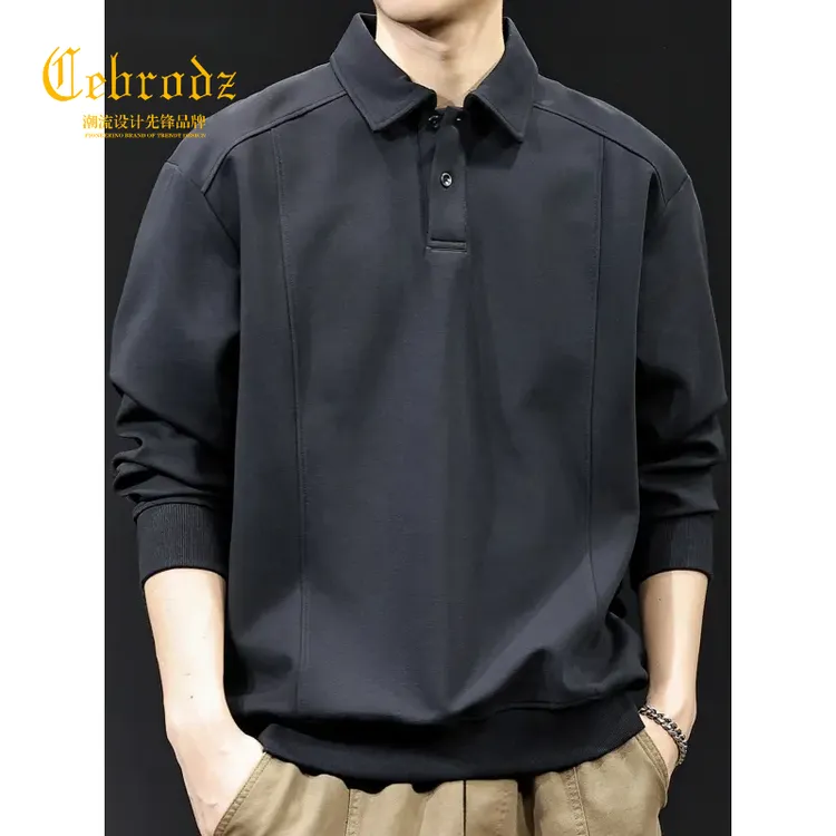法国Cebrodz美式复古重磅POLO领卫衣男秋冬拼接休闲宽松套头上衣