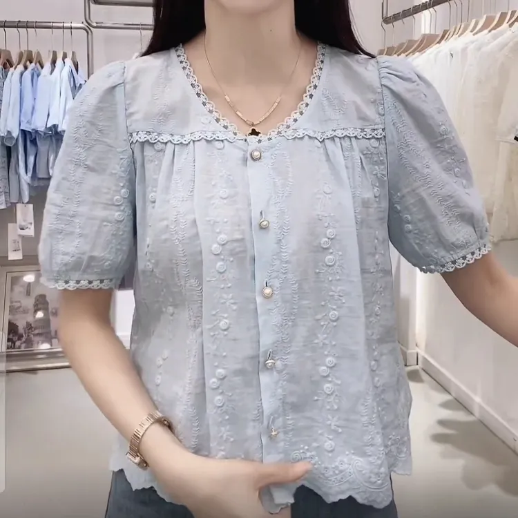 夏季新款衬衣显瘦短袖2025轻奢法式减龄洋气小众百搭设计感女上衣