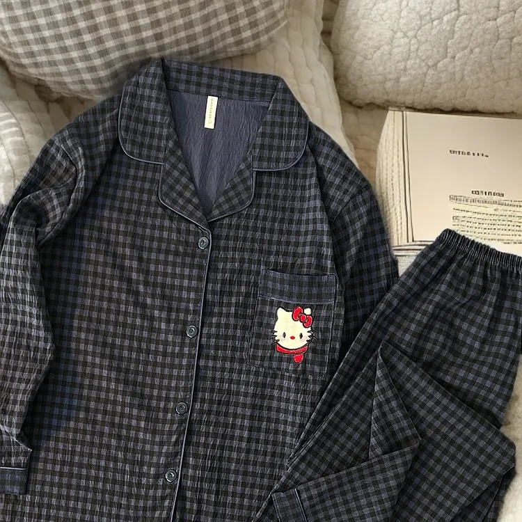 『黑格KT猫』长袖长裤新款春秋夏季ins卡通舒适甜美可爱睡衣家居服