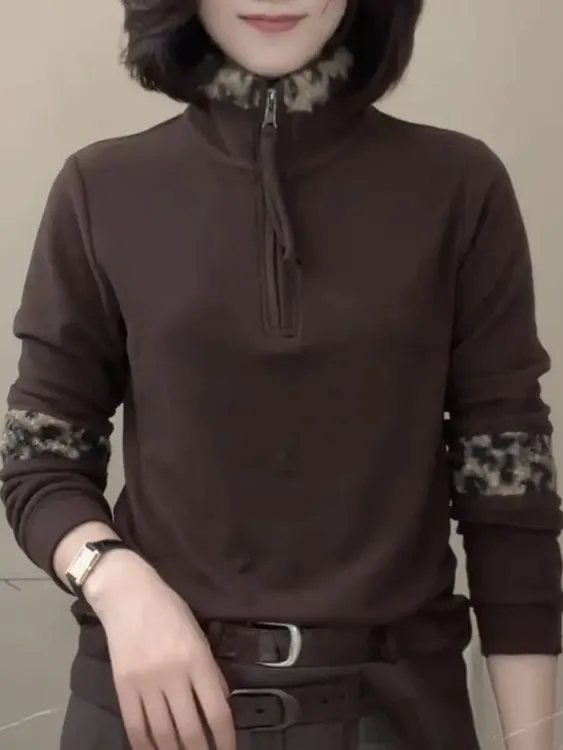 冬季保暖拼色休闲拉链卫衣女士百搭长袖小衫气质显瘦打底衫女1302