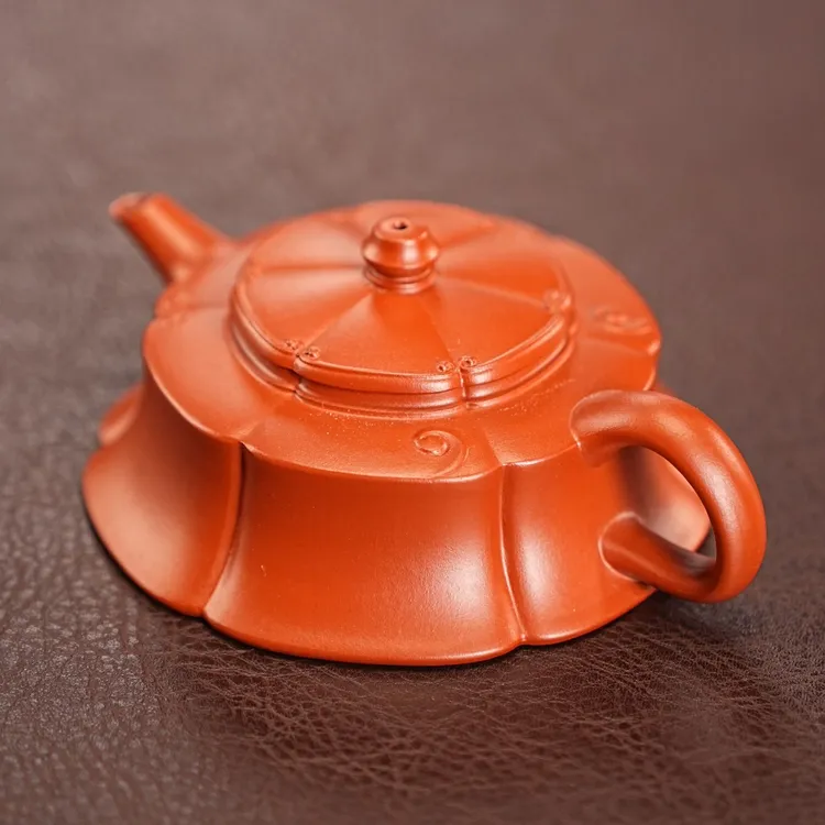 宜兴手工手制精美茶具紫砂 朱泥《筋纹周盘》150 毫升