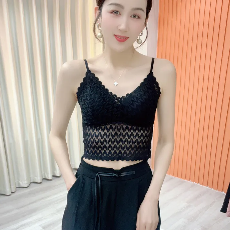 春秋季新款无钢圈蕾丝一体防走光时尚显瘦背心美背聚拢上衣新款53