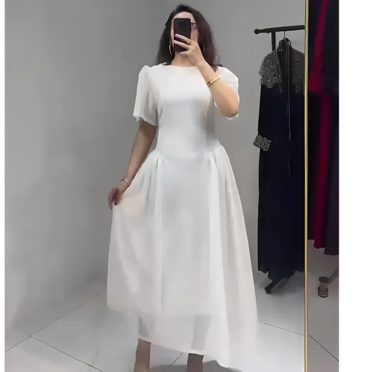 【娜孜】法式穿搭露背收腰手工钉珠夏季女士连衣裙 014