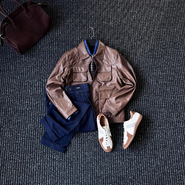 CssuGent绅士高端多口袋皮夹克男秋冬高级感美拉德休闲皮衣外套潮