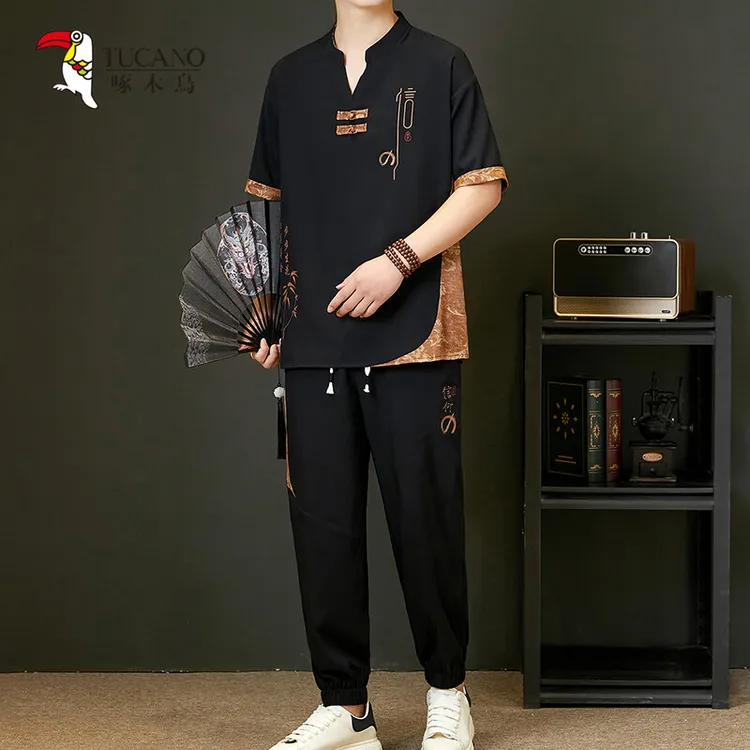 TUCANO/啄木鳥2025夏款潮流透气男士休闲唐装新中式国风套装32
