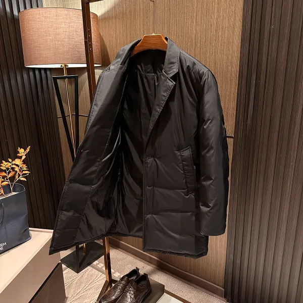 【超柔超轻 科技防水】冬季新款男士中长款西装领轻商务保暖羽绒服