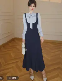 FF3179拼接气质春季套头中长裙连衣裙长款女神通勤显瘦秋季