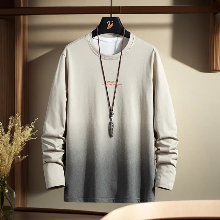 圆领上衣男简约风长袖t恤打底衫男士休闲T恤大码秋季