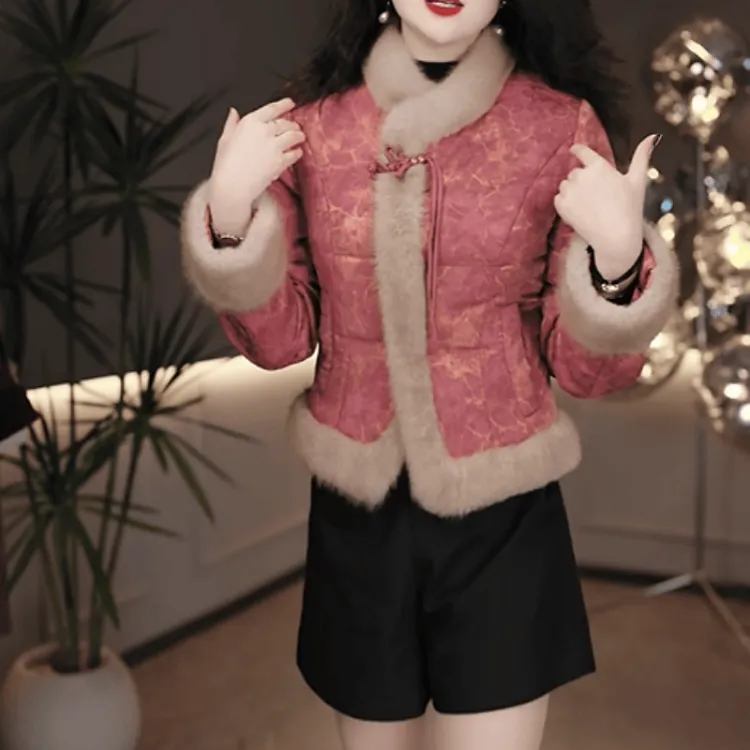  C102【短外套】2025冬季新款加厚保暖复古提花气质显瘦夹棉短外套