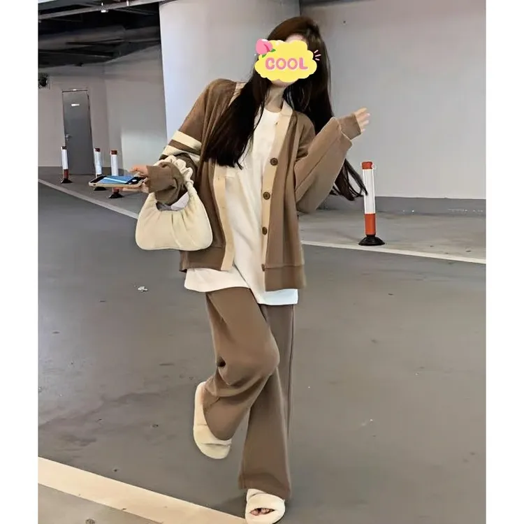 大码时尚洋气上衣外穿卫衣显瘦休闲阔腿裤套装8819#