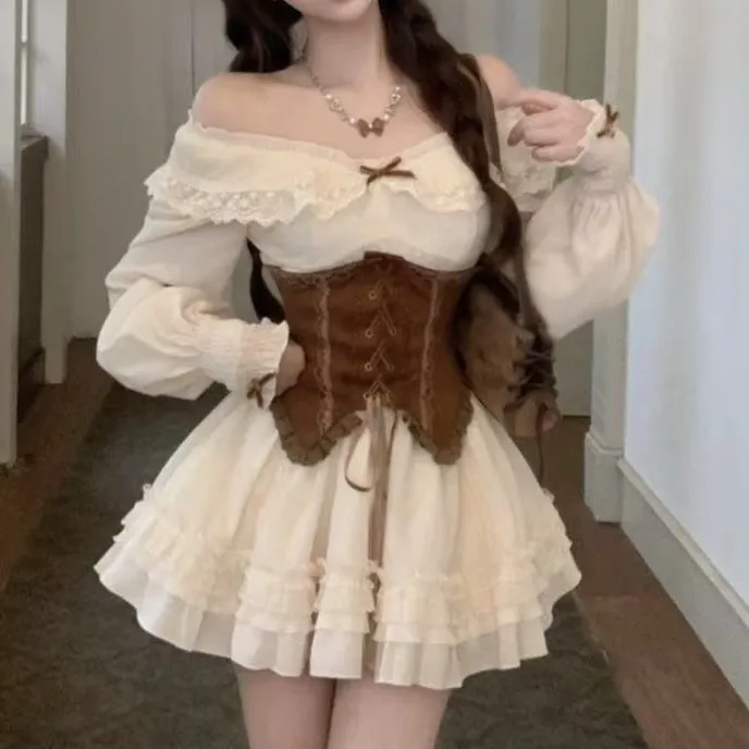 枫糖可可 早秋甜美显瘦设计感复古法式收腰连衣裙腰封