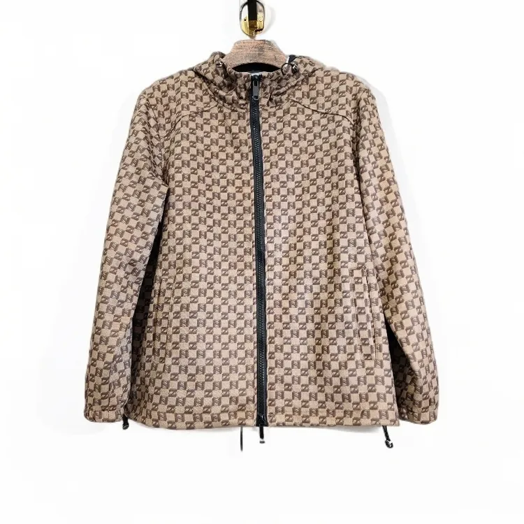 2029早春新品 男士时尚潮牌宽松款连帽链接外套 休闲百搭格子外套