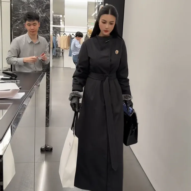 魏元高定/加厚显瘦气质风衣中长款收腰时尚冬季女士鸭绒服-1076