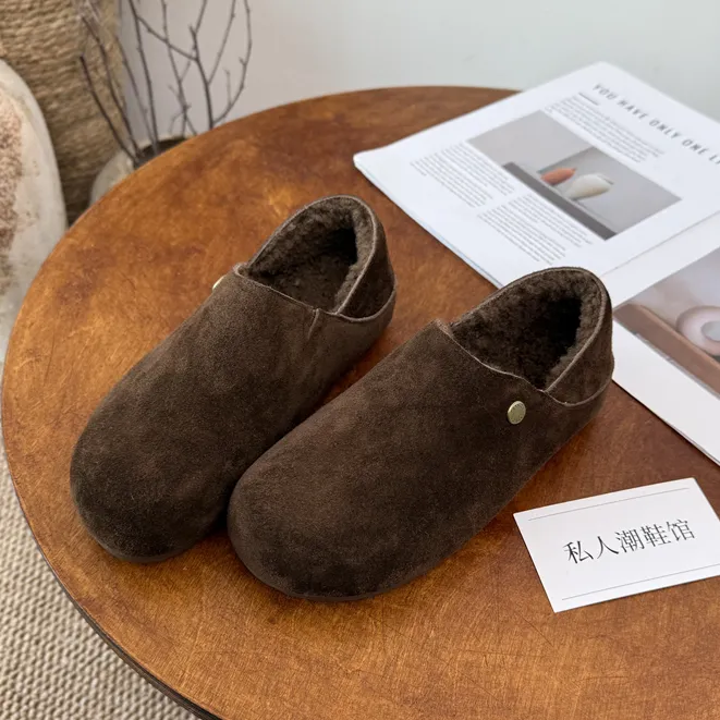 2025冬季新款复古羊羔毛加绒勃肯鞋软底一脚蹬懒人鞋踩屎感奶奶鞋
