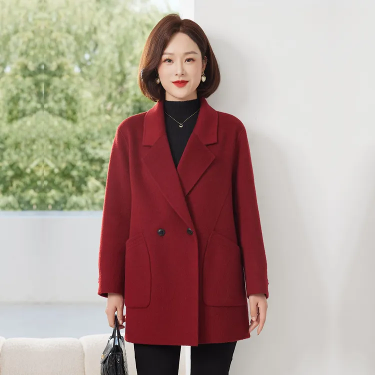 2025秋冬新款双面绒大衣女一粒扣短款绵羊毛呢外套简约时尚小个子