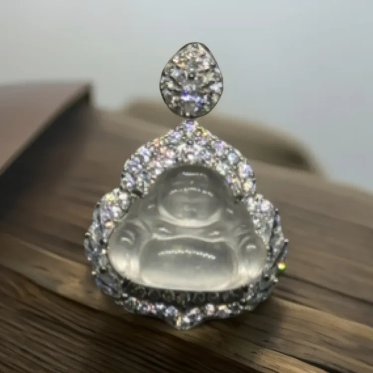 天然翡翠天然水沫子小号佛公925镶嵌时髦小姨风本命年红绳