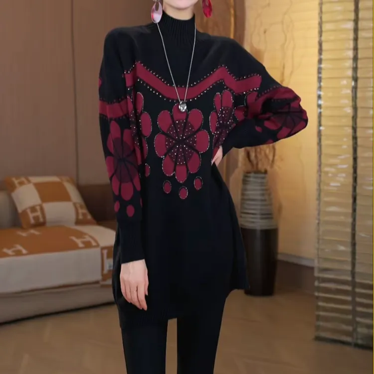 冬季时尚减龄气质长袖百搭针织衫中老年妈妈高档潮流显瘦毛衣女款