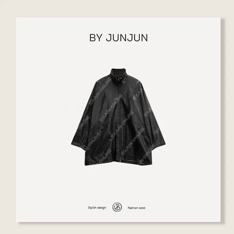 ByJunjun【爱丁堡】英胚油腊羊皮皮衣高级感立领真皮外套