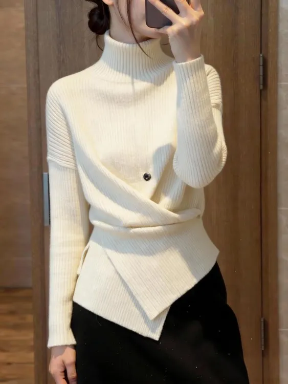 慵懒风韩版高领软糯毛衣女秋冬新款收腰显瘦气质减龄打底针织衫女