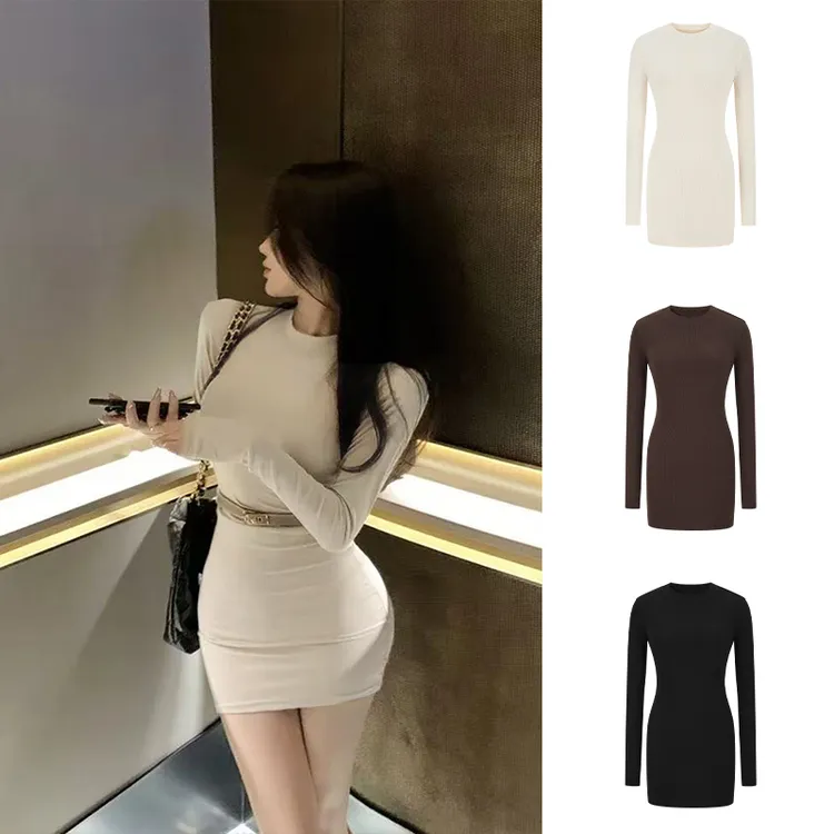 MosesQueen/魔西女王辣妹性感秋冬季新款纯欲黑色修身连衣包臀裙