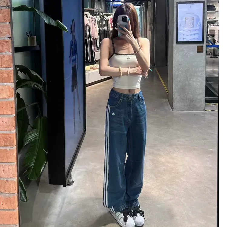 adidas阿迪达斯BAGGY GFX DENIM 纯棉多口袋牛仔宽松运动裤KC6278