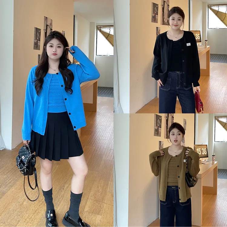 裂渡宣宣【周末画报】微胖大码女秋ins韩系毛织衫+背心套装ZY507F06